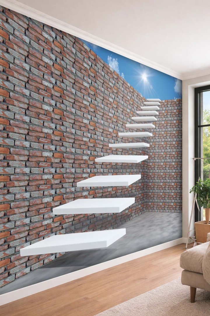 Dreamwall 3D Merdiven Efektli Taş Desenli Tek Parça Tekstil Duvar Kağıdı