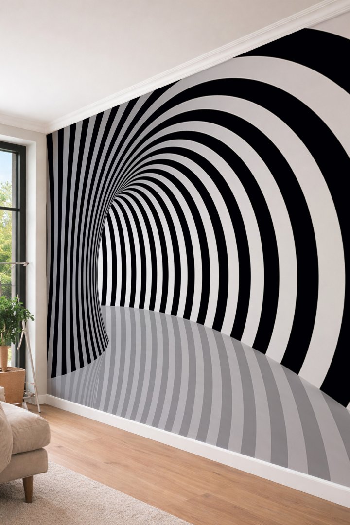 Dreamwall 3D Optik İllüzyon - Modern Tünel Tasarımlı Tek Parça Tekstil Duvar Kağıdı
