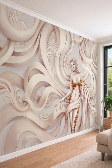 Dreamwall 3D Rölyef Görünümlü Modern Kadın Figürü -Tek Parça Tekstil Duvar Kağıdı