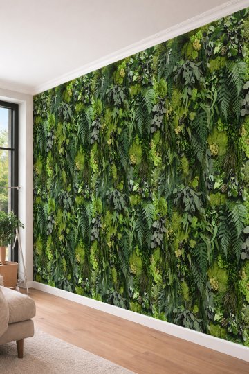 Dreamwall 3D Tropikal Yapraklar ve Karma Bitki Dokulu Tek Parça Tekstil Duvar Kağıdı