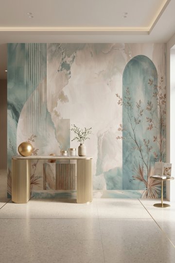 Dreamwall Adaçayı Düşü - Mermer Kavisler ve Bitki Desenli Tek Parça Tekstil Duvar Kağıdı  küçük görsel 3