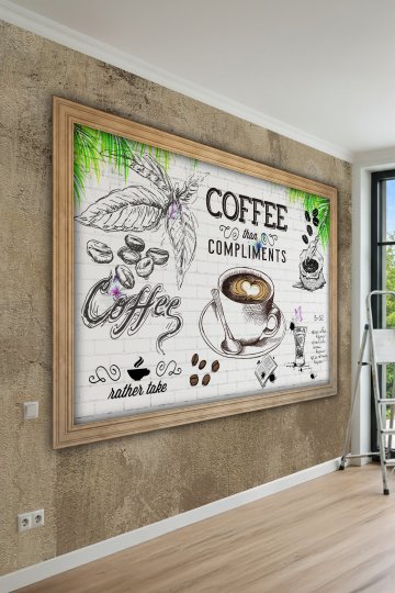 Dreamwall Ahşap Çerçeve Efektli, Kahve Temalı İllüstrasyonlu Tek Parça Tekstil Duvar Kağıdı küçük görsel 2