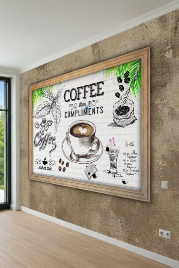 Dreamwall Ahşap Çerçeve Efektli, Kahve Temalı İllüstrasyonlu Tek Parça Tekstil Duvar Kağıdı küçük görsel 4