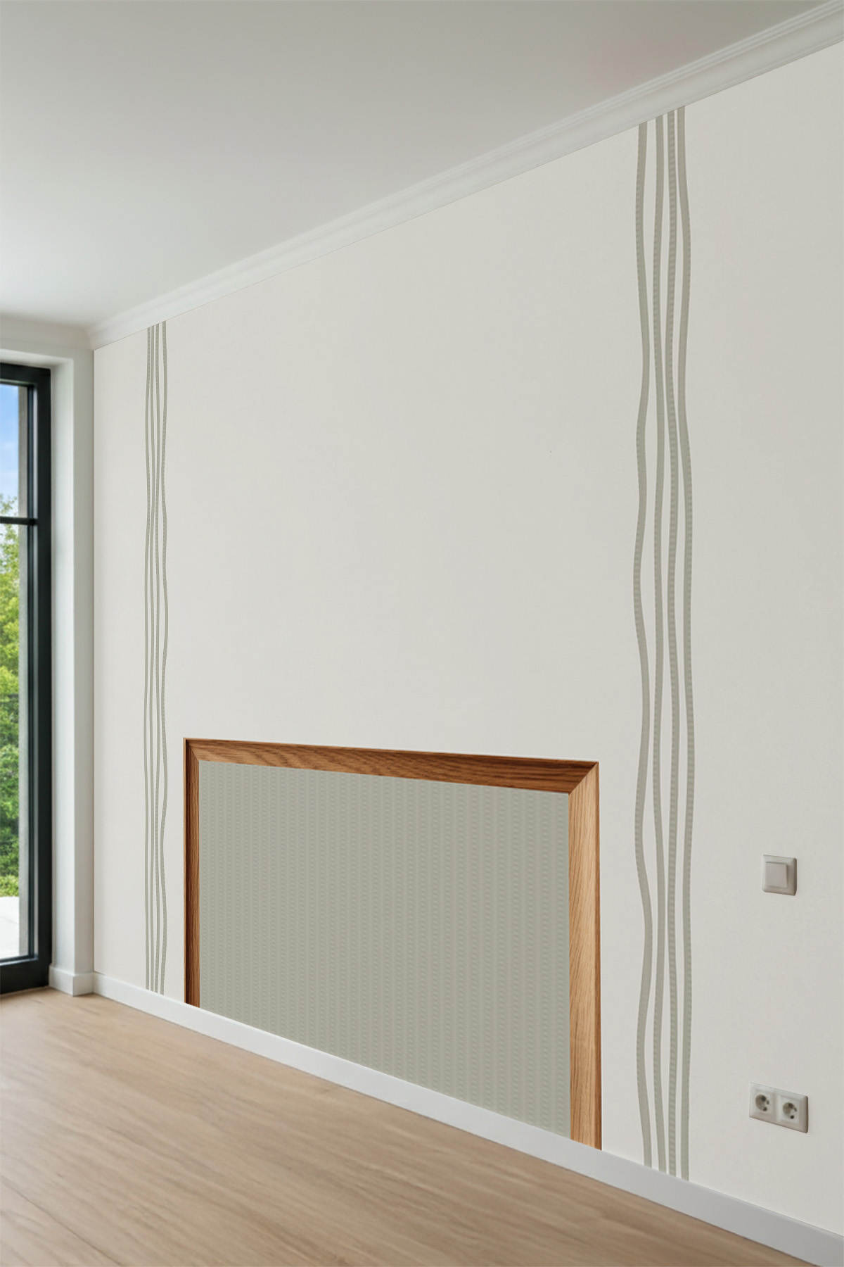 Dreamwall Ahşap Çerçeve ve Çizgi Desenli Tek Parça Tekstil Duvar Kağıdı görsel 1