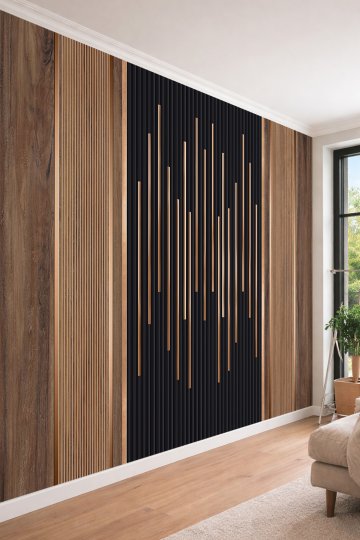Dreamwall Ahşap Çıta ve Işık Çizgi Desenli panel görünümlü 