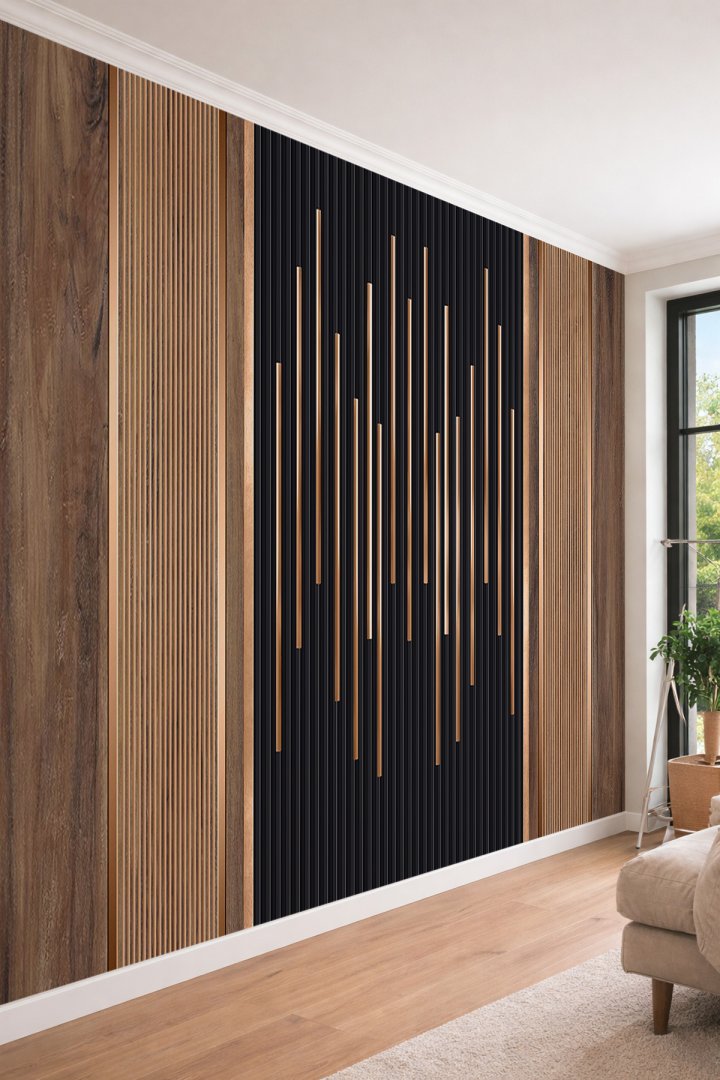 Dreamwall Ahşap Çıta ve Işık Çizgi Desenli panel görünümlü 
