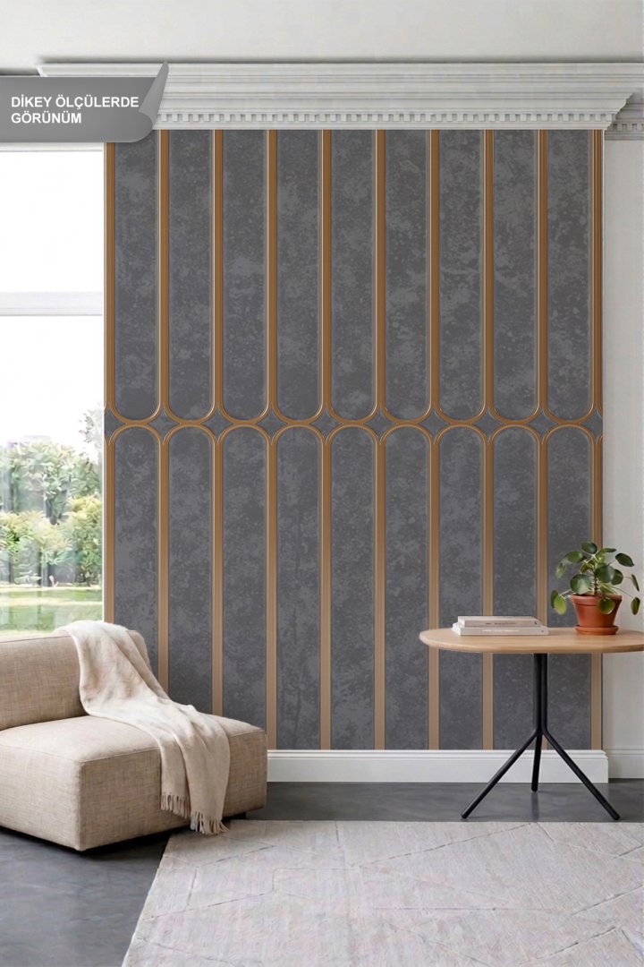 Dreamwall Ahşap Çıtalar, Eskitme Paneller ve Kemer Desenli Tek Parça Tekstil Duvar Kağıdı