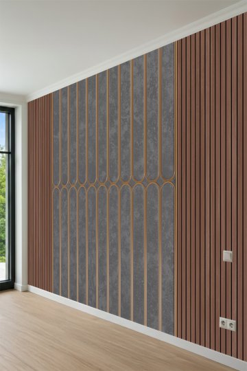 Dreamwall Ahşap Çıtalar, Eskitme Paneller ve Kemer Desenli Tek Parça Tekstil Duvar Kağıdı küçük görsel 3