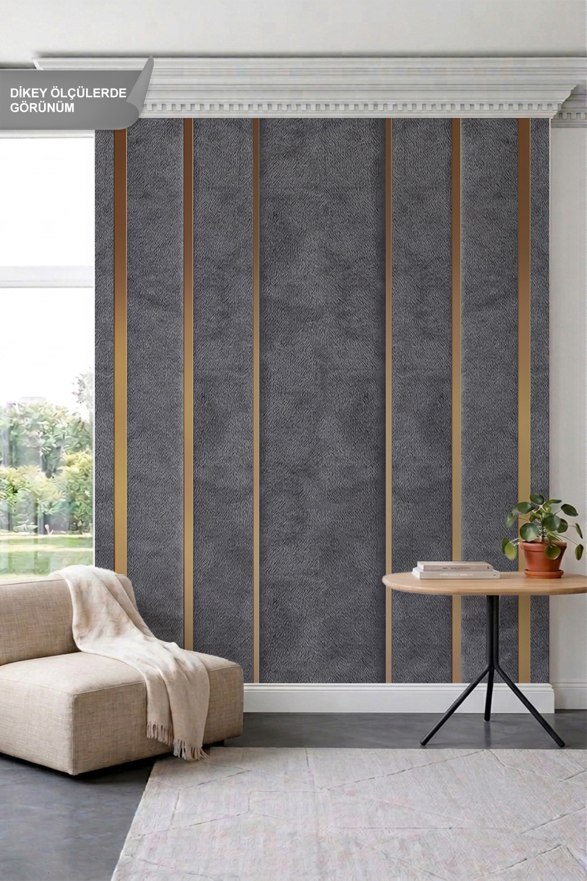 Dreamwall Ahşap Çıtalar,Kumaş Dokusu ve Şerit Görünümlü Tek Parça Tekstil Duvar Kağıdı görsel 1