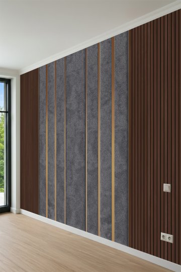 Dreamwall Ahşap Çıtalar,Kumaş Dokusu ve Şerit Görünümlü Tek Parça Tekstil Duvar Kağıdı küçük görsel 3
