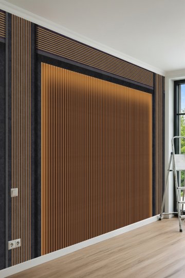 Dreamwall Ahşap Çıtalı Çerçeve Desenli Tek Parça Tekstil Duvar Kağıdı küçük görsel 2