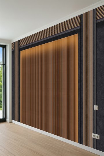 Dreamwall Ahşap Çıtalı Çerçeve Desenli Tek Parça Tekstil Duvar Kağıdı küçük görsel 3