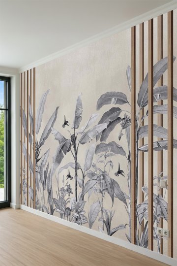 Dreamwall Ahşap Çıtalı Tropikal Yaprak Desenli Modern Tek Parça Tekstil Duvar Kağıdı küçük görsel 3