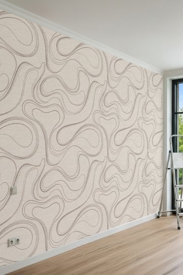 Dreamwall Akışkan Çizgili ve Soyut Dalgalı Desenli Tek Parça Tekstil Duvar Kağıdı küçük görsel 5