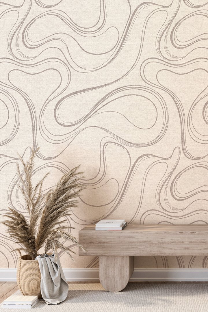 Dreamwall Akışkan Çizgili ve Soyut Dalgalı Desenli Tek Parça Tekstil Duvar Kağıdı