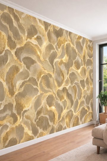 Dreamwall Altın Yaldız Işıltılı Organik Hücre Motifli Lüks Tek Parça Tekstil Duvar Kağıdı  küçük görsel 1