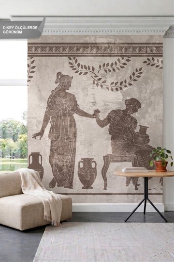 Dreamwall Antik Mitolojik Figür, Sütun ve Amfora Motifli Tek Parça Tekstil Duvar Kağıdı küçük görsel 1