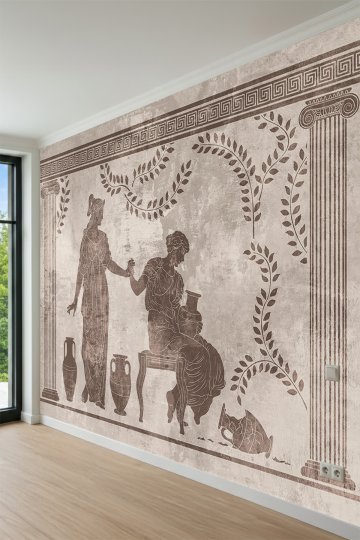 Dreamwall Antik Mitolojik Figür, Sütun ve Amfora Motifli Tek Parça Tekstil Duvar Kağıdı küçük görsel 3