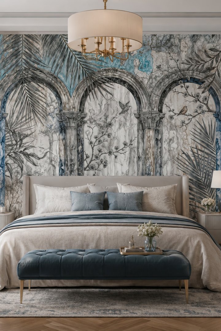 Dreamwall Antik Su Sarayı Kemerler ve Kuşlar Desenli Tek Parça Tekstil Duvar Kağıdı