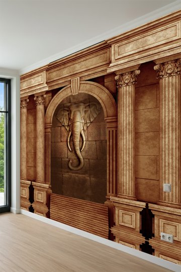 Dreamwall Antik Sütunlu, Kemerli Fil Kabartma Desenli Tek Parça Tekstil Duvar Kağıdı küçük görsel 3