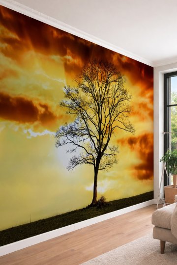 Dreamwall Artistik Gün Batımı Silüeti - Modern Ofis ve Stil Sahibi Kafeler İçin Duvar Kağıdı