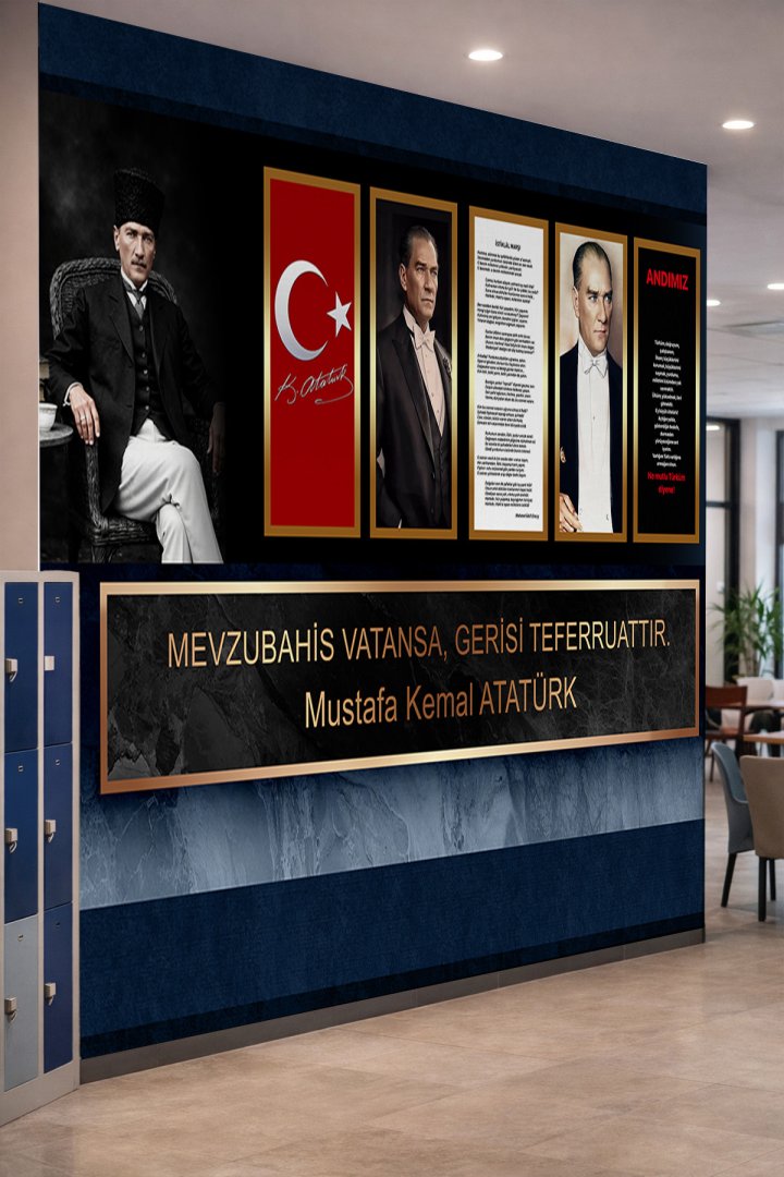 Dreamwall Atatürk Portreleri, Türk Bayrağı, İstiklal Marşı, Andımız Temalı Tek Parça Tekstil Duvar K...