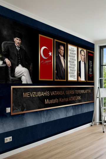 Dreamwall Atatürk Portreleri, Türk Bayrağı, İstiklal Marşı, Andımız Temalı Tek Parça Tekstil Duvar Kağıdı küçük görsel 2