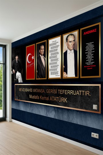 Dreamwall Atatürk Portreleri, Türk Bayrağı, İstiklal Marşı, Andımız Temalı Tek Parça Tekstil Duvar Kağıdı küçük görsel 3