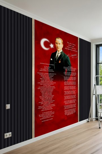 Dreamwall Atatürk Portresi, Bayrak, Gençliğe Hitabe ve İstiklal Marşı Desenli Tek Parça Tekstil Duva...