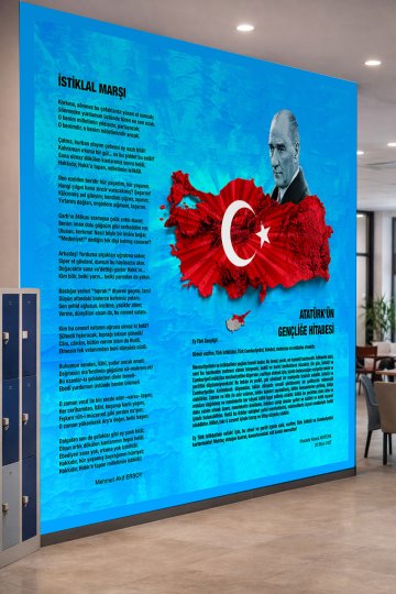Dreamwall Atatürk Portresi, Kırmızı Türkiye Haritası, İstiklal Marşı ve Gençliğe Hitabe Motifli Tek...