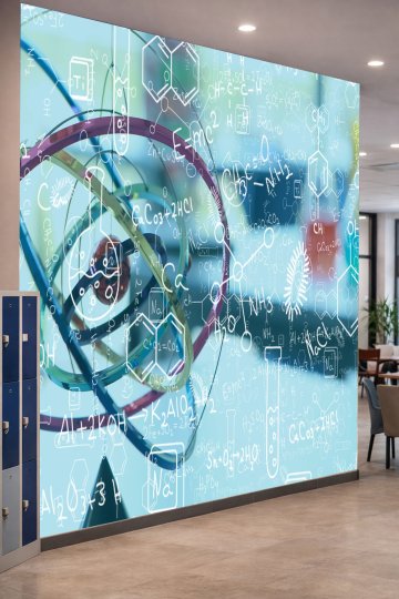 Dreamwall Atom Modeli, Kimyasal Formüller ve Bilimsel Çizim Motifli Tek Parça Tekstil Duvar Kağıdı küçük görsel 3