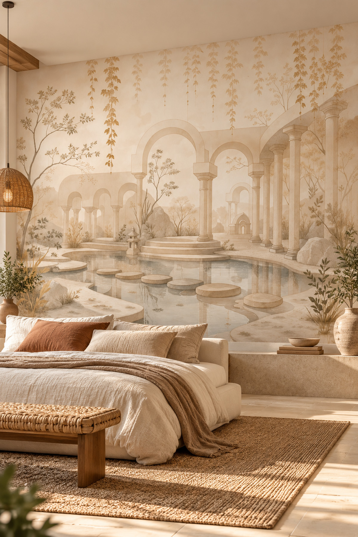 Dreamwall Aurelia Avlusu-Akdeniz Mimarisi Desenli Tek Parça Tekstil Duvar Kağıdı  görsel 1