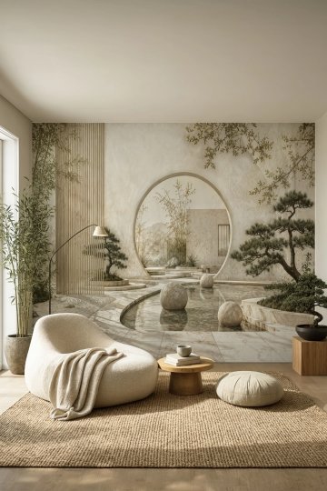 Dreamwall Ay Kapısının Ardındaki Zen Desenli Tek Parça Tekstil Duvar Kağıdı küçük görsel 4