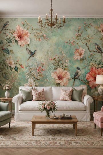 Dreamwall Bahar Dalları ve Kuşlar Tek Parça Tekstil Duvar Kağıdı küçük görsel 2