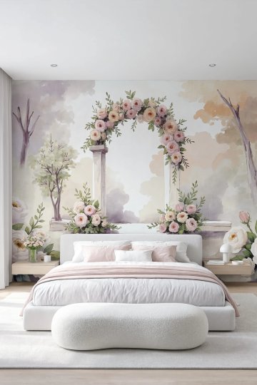 Dreamwall Bahçenin Unutulmuş Kapısı- Gül Sarmaşıklı Sütun Desenli Tek Parça Tekstil Duvar Kağıdı küçük görsel 3
