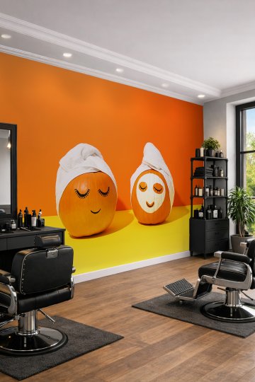 Dreamwall Bakımlı Balkabağı Figürlü Kuaför Temalı Tek Parça Tekstil Duvar Kağıdı küçük görsel 3