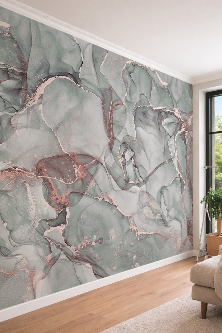 Dreamwall Bakır Renkli Akışkan Mermer Desenli Modern Soyut Sanat Tek Parça Tekstil Duvar Kağıdı