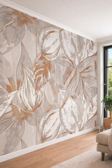 Dreamwall Bakır Yaldızlı Büyük Tropikal Yaprak Desenli Lüks Tek Parça Tekstil Duvar Kağıdı  küçük görsel 2