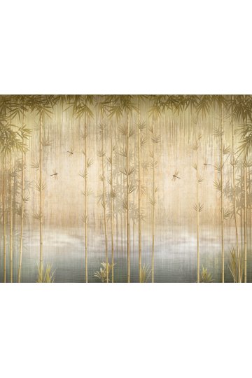 Dreamwall Bambu Çubukları ve Yusufçuk Böcekleri Mistik Dokulu Tek Parça Tekstil Duvar Kağıdı küçük görsel 2