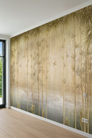 Dreamwall Bambu Çubukları ve Yusufçuk Böcekleri Mistik Dokulu Tek Parça Tekstil Duvar Kağıdı küçük görsel 3