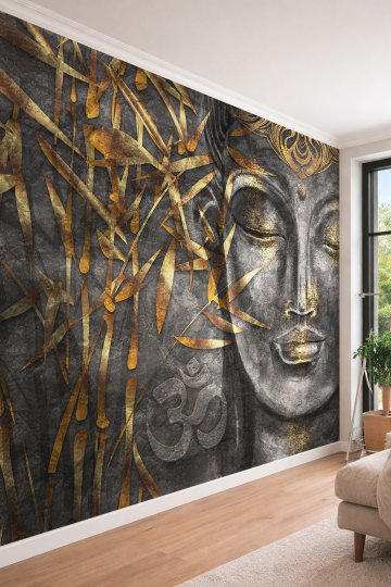 Dreamwall Bambu Yapraklı Budha Portresi - Zen ve Meditasyon Temalı Tekstil Duvar Kağıdı