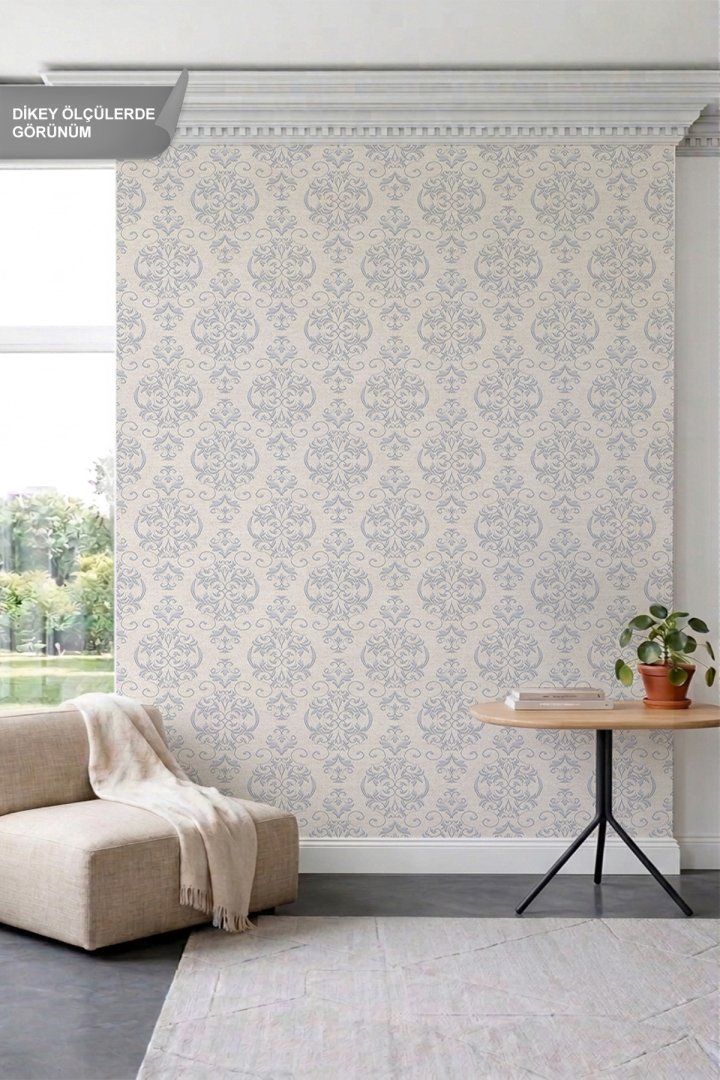 Dreamwall Bej Tonlu Fon Üzerinde Klasik Damask Desenli Tek Parça Tekstil Duvar Kağıdı