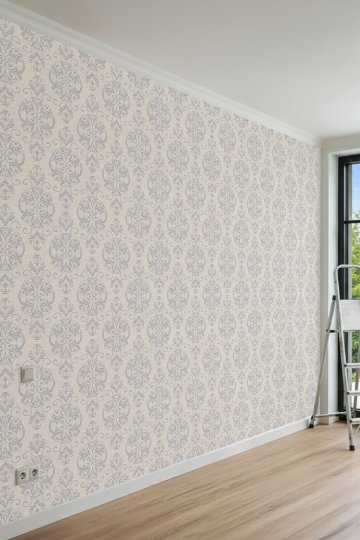 Dreamwall Bej Tonlu Fon Üzerinde Klasik Damask Desenli Tek Parça Tekstil Duvar Kağıdı küçük görsel 2