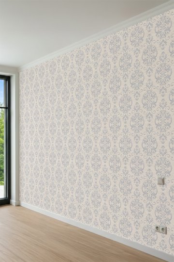 Dreamwall Bej Tonlu Fon Üzerinde Klasik Damask Desenli Tek Parça Tekstil Duvar Kağıdı küçük görsel 4