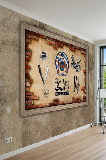Dreamwall Berber Konseptli Ahşap Çerçeve ve Tuğla Desenli Tek Parça Tekstil Duvar Kağıdı küçük görsel 2