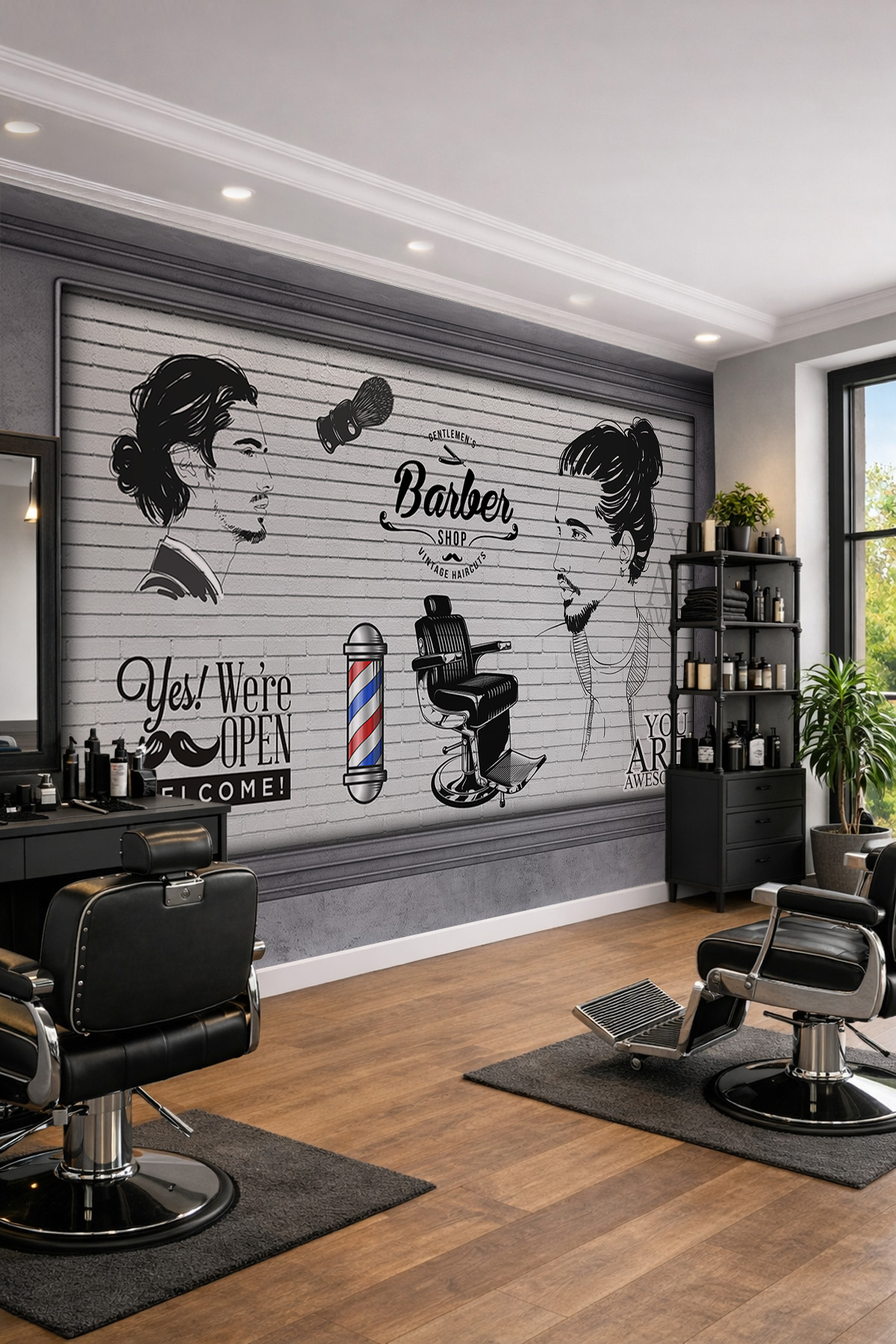 Dreamwall Berber Konseptli Tuğla Duvar ve Tipografik Desenli Tek Parça Tekstil Duvar Kağıdı görsel 1