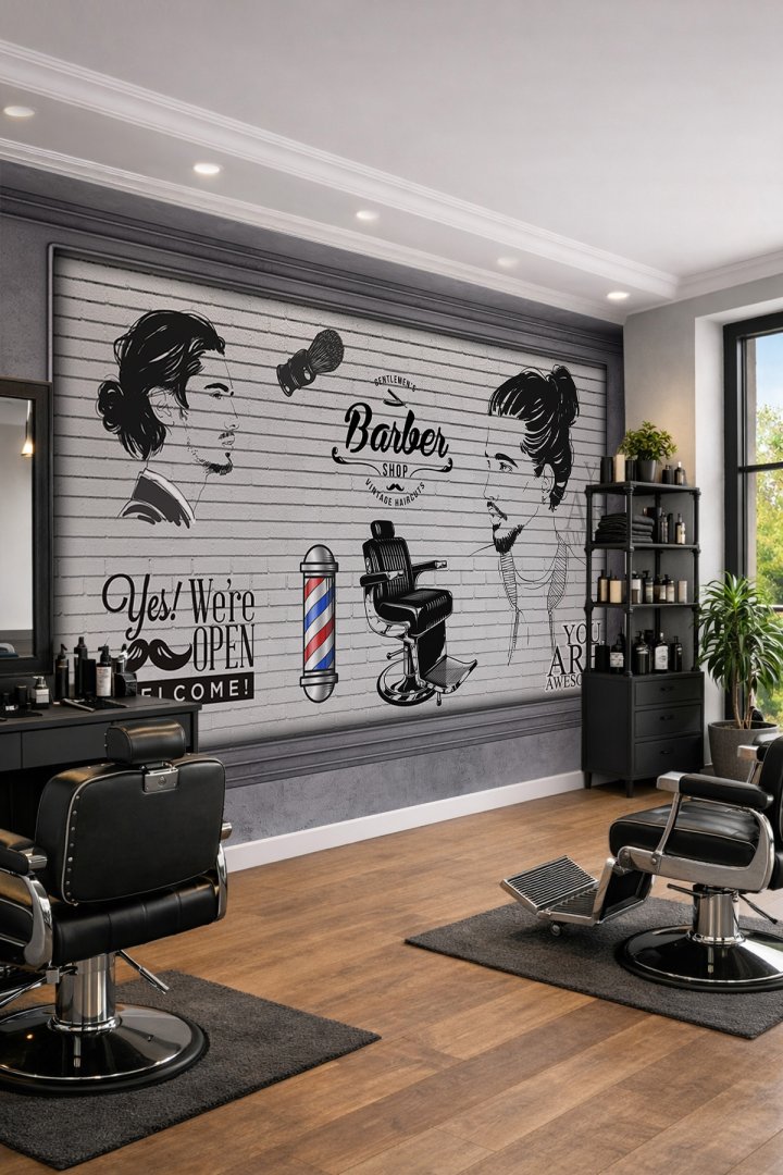 Dreamwall Berber Konseptli Tuğla Duvar ve Tipografik Desenli Tek Parça Tekstil Duvar Kağıdı