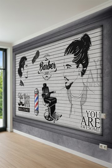 Dreamwall Berber Konseptli Tuğla Duvar ve Tipografik Desenli Tek Parça Tekstil Duvar Kağıdı küçük görsel 3