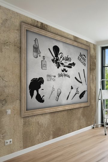 Dreamwall Beton Dokulu Arka Planlı Berber Konseptli Tek Parça Tekstil Duvar Kağıdı küçük görsel 2