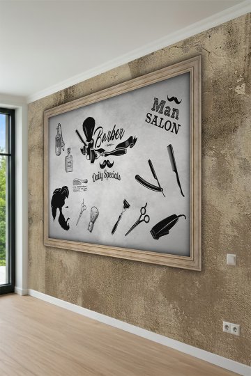 Dreamwall Beton Dokulu Arka Planlı Berber Konseptli Tek Parça Tekstil Duvar Kağıdı küçük görsel 5